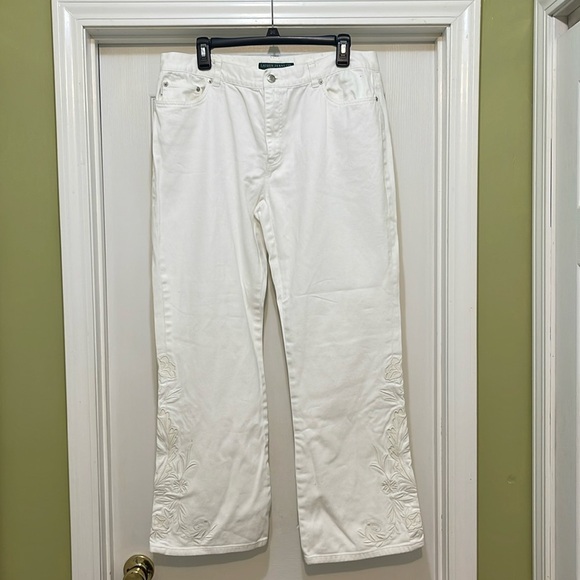 Lauren Jeans - Ralph Lauren white flare leg with embroidery - size 14 - Picture 1 of 9